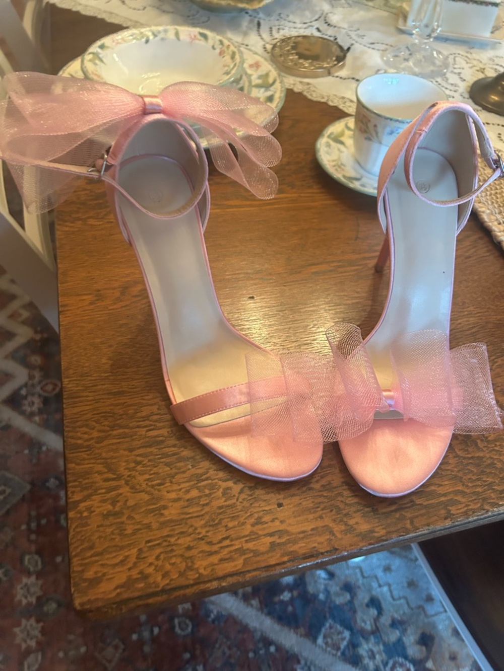 Jessica Simpson Pink Tulle Bow Ankle-Strap Heels